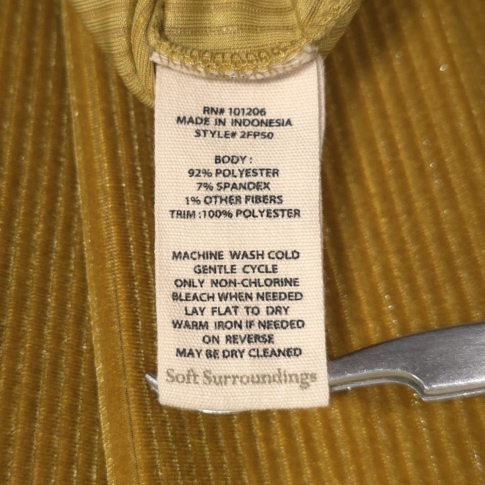 Soft Surroundings Shirt MEDIUM Velvet Boyfriend Corduroy Mustard Metallic‎ 2FP50 - Picture 9 of 9